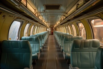 Fototapeta na wymiar Empty High-Speed Train Car - Soft Blue Seats