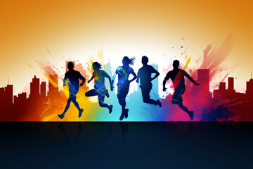 people playing sports on colorfull background