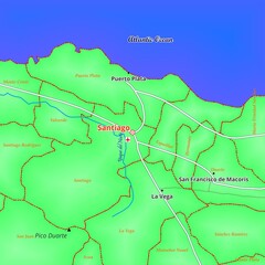 Obraz premium Illustrated Map of Santiago City in Dominican Republic