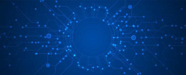 Technology banner design with hexagons abstract background.