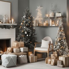 A Festive Christmas Tree with Colorful Presents and Gifts in Front, Celebrating the Holiday Season with Joy and Excitement