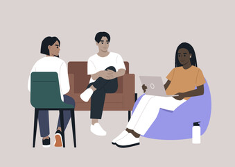 A group of young adult experts gathered for their regular weekly meeting, engaging in discussions about the upcoming work agenda