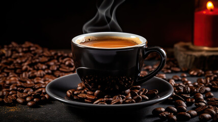 Fototapeta premium Sleek and stylish espresso coffee on retro table