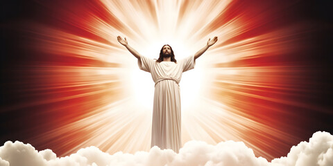 Resurrected Jesus Christ ascending to heaven.
