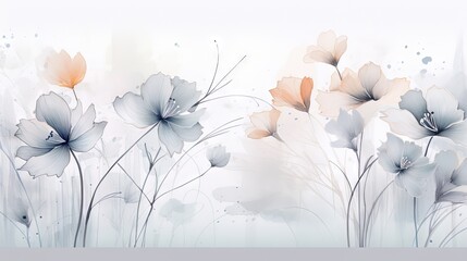  a painting of flowers on a white and blue background with watercolor splashes.  generative ai