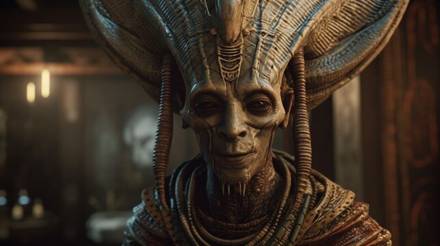 alien pharaoh shaman rendered in high definition.Generative AI