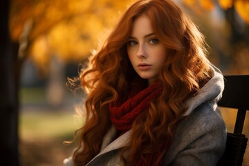 beautiful young red-haired woman serious and thoughtful