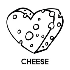 Cheese in the form of a heart on a white background. Vector illustration. 
