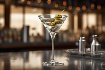 A martini glass on the bar. Generative AI