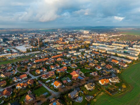 Cityscape of Svitavy under a cloudy sky in the evening in the Czech Republic
