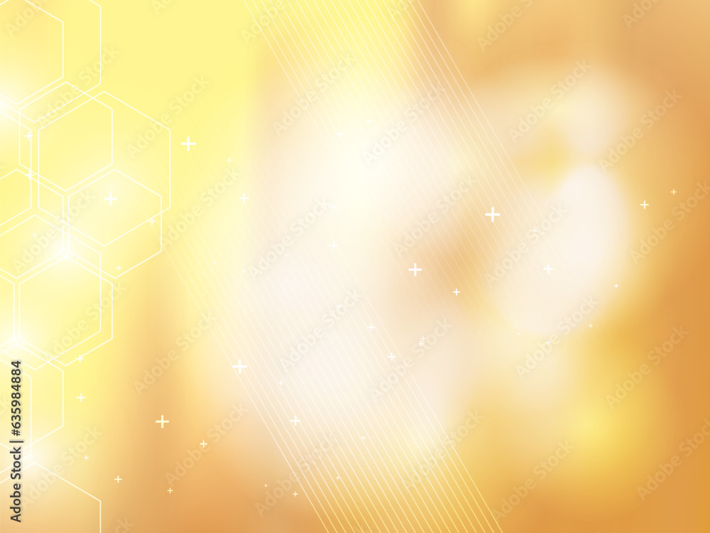 Poster yellow abstract background technology with hexagonal shapes and parallel lines. bright background an