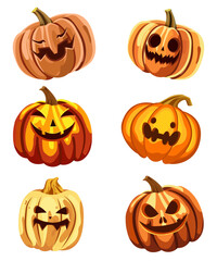 set of Halloween pumpkin. Vintage funny pumpkins isolated on white background. Monster faces.Design elements for logo, badges, banners, labels, posters, cards and others. Halloween,vector illustration