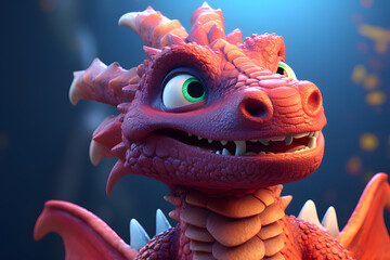 3D cartoon of cute adorable dragon