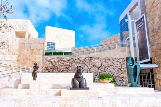 Los Angeles, California - January 5, 2023: Sculptures Adorning the Courtyard at Getty Center