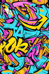 Graffiti colorfull pattern vertical wallpaper art. Abstract Hand Drawing Spray Paint Camouflage Clouds Dots Ink Stains Letters Background. Grunge geometric illustration backdrop in graffiti style
