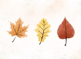 Hand drawing watercolor autumn floral composition of leaves. illustration isolated on white. A large set of autumn leaves of different types of trees.Orange and yellow leaves.