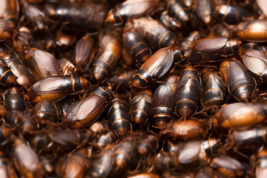seamless texture and background of pile of cockroaches, neural network generated photorealistic image