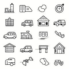 Loan and Credit web icons inline style. Credit card, deposit, car leasing, rate interest, income, rating, collection. Vector silhouettes illustration.