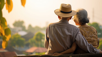 Thai senior couple love moment - obrazy, fototapety, plakaty