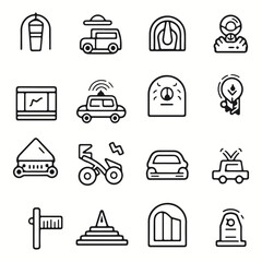 Loan and Credit web icons inline style. Credit card, deposit, car leasing, rate interest, income, rating, collection. Vector silhouettes illustration.