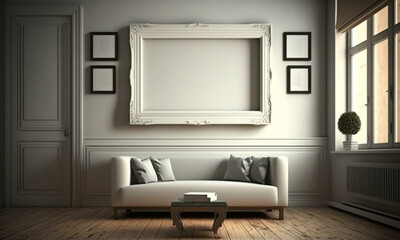 Modern Frame Mock up. Stylish Interior Design Background. Generative AI.