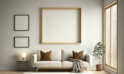 Modern Frame Mock up. Stylish Interior Design Background. Generative AI.