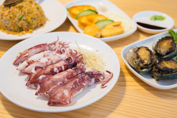 Steamed Squid on the dish in Chinese restaurant