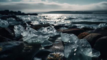 Obraz premium ice pieces melting on the sea coast.