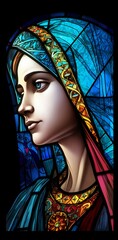 Virgin Mary, the Patron Saint of the Catholic Church.  Generative ai. Stained Glass