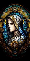 Saint Joseph, Virgin Mary, Jesus Christ, the Patron Saint of the Catholic Church. San Jose. Generative ai. Stained Glass
