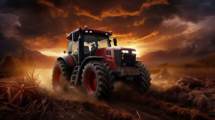 Fototapeta premium A tractor getting ready to harvest the farm's crops