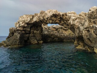 Beautiful water cave in the blue sea at Tremiti Islands in Apulia