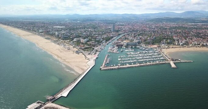 Aerial view of Rimini and the Romagna Riviera with Riccione and Cattolica in 4K