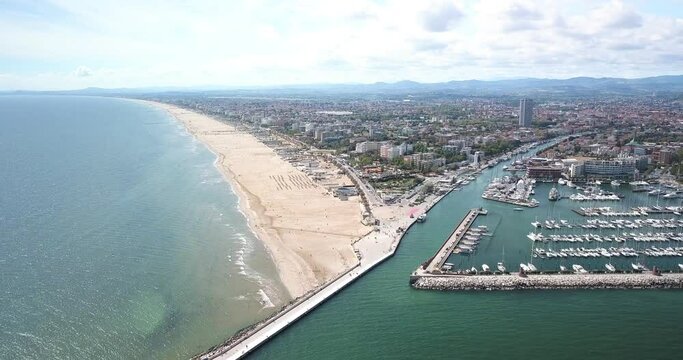 Aerial view of Rimini and the Romagna Riviera with Riccione and Cattolica in 4K