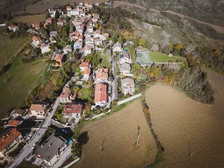 Aerial shot of the village of Montecalvo in Avellino, Campania, Italy