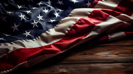 American Flag on wooden plank background