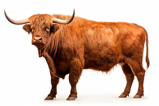 Bull isolated on a transparent background. Animal left side view portrait.