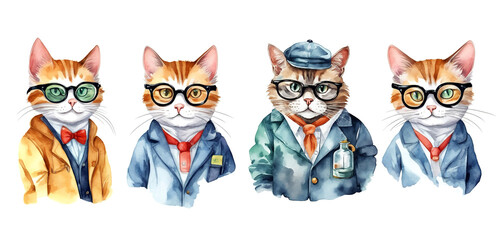 Set of scientist cat