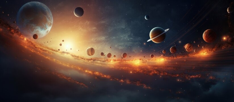 Planets with nebula in the background, planets of a solar system, Generative AI