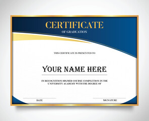 Vector modern blue and gold certificate of achievement template