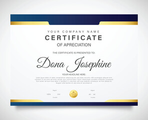 Vector modern blue and gold certificate of achievement template