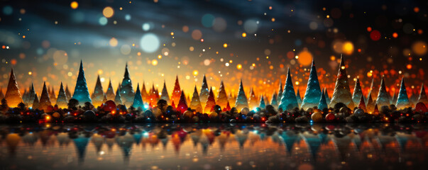 Bokeh Christmas Tree Background with Soft Focus: A soft-focus background of Christmas tree lights, perfect for Christmas gift wrapping.