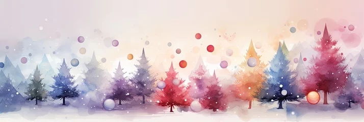 Fotobehang  christmas tree in the forest watercolor © PinkiePie