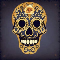 illustration of a skull gold decorated