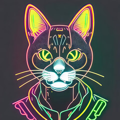 futuristic cat in neon stripes
