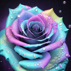 pink teal rose with water drops