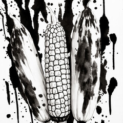 Corn cob ink painting