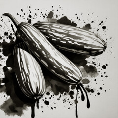 zucchini squash ink painting