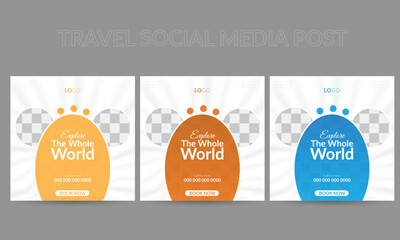  Modern Editable  Travel Social Media banner design template. Anyone can use this Easy Design  for social media. Modern Design - Vector.
