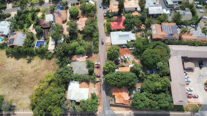 Overhead Lahaina aerial from directly above in west Maui, Hawaii. Shot on April 11, 2023. The village of Lahaina burned down four months later, on August 8, 2023.